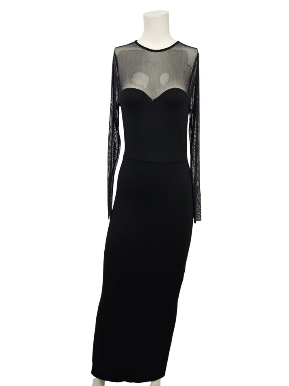 ASOS Design Black Sheer Mesh Long Sleeve Bodycon Midi Dress UK 10 US 6